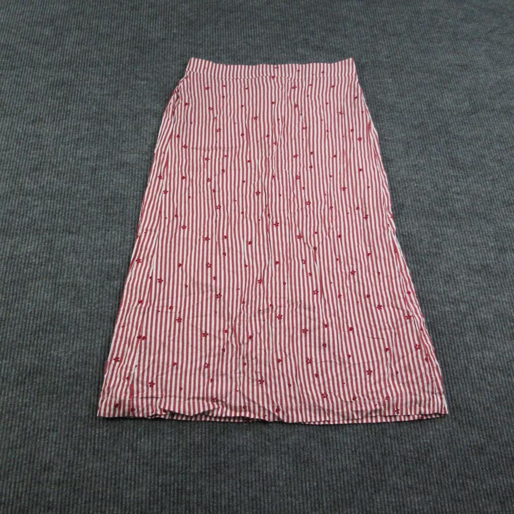 Market & Spruce Skirt Womens L Red Striped Midi Lined Elastic Waist Pockets NWOT